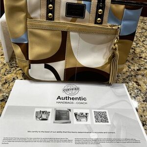 Coach Cream and Brown Tote Bag with Modern Design